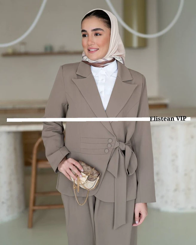 کت و شلوار زنانه مدل بغل پاپیونی کرپ دانتل